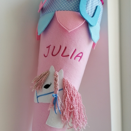 Schultüte Glitzer Einhorn mit Kissen und Name bestickt
