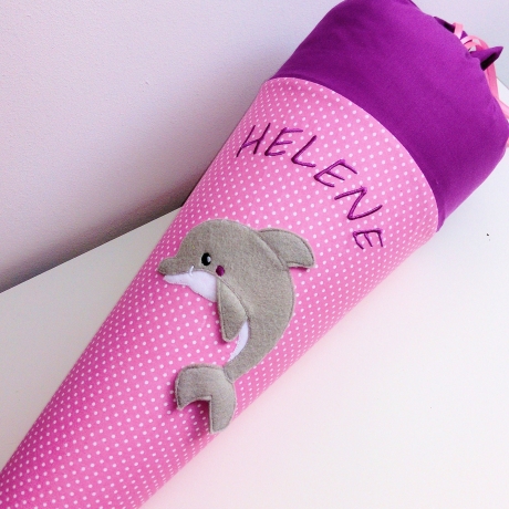 Schultüte Delfin mit Kissen und Name bestickt