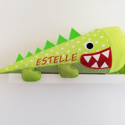 Kindergartentüte Geschwistertüte Krokodil aus Stoff mit Kissen 