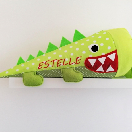 Kindergartentüte Geschwistertüte Krokodil aus Stoff mit Kissen 