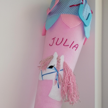 Schultüte Glitzer Einhorn mit Kissen und Name bestickt