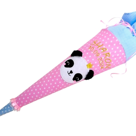 Schultüte Pandabär mit Kissen und Name in Gold bestickt