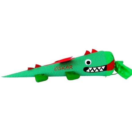 Schultüte Drache aus Stoff mit Kissen und Name bestickt