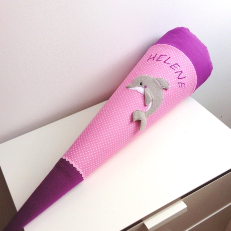 Schultüte Delfin mit Kissen und Name bestickt