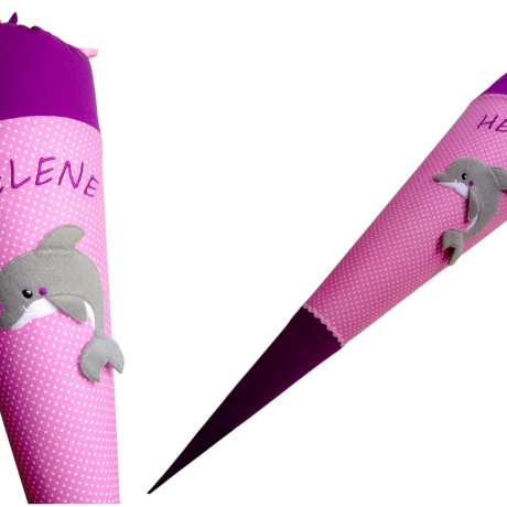 Schultüte Delfin mit Kissen und Name bestickt