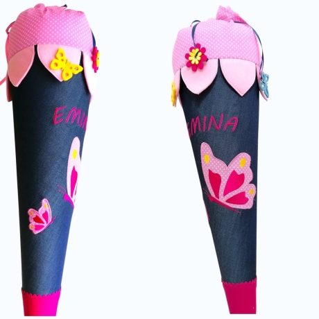 Schultüte Schmetterling mit Kissen mit Name bestickt