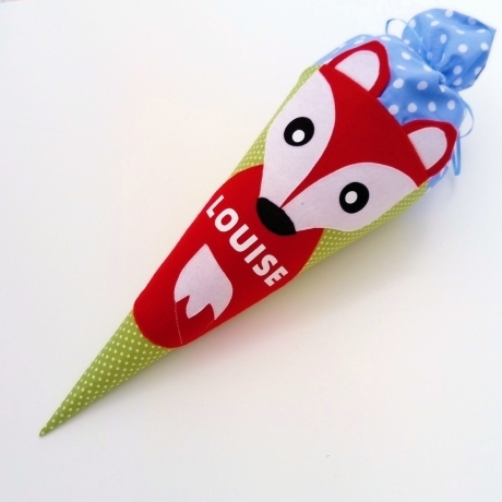 Fuchs Kindergartentüte, Geschwistertüte mit Kissen, Name gestickt