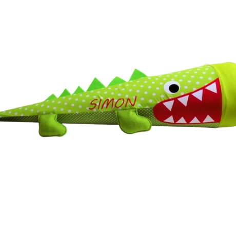 Schultüte Krokodil aus Stoff mit Kissen und Name 