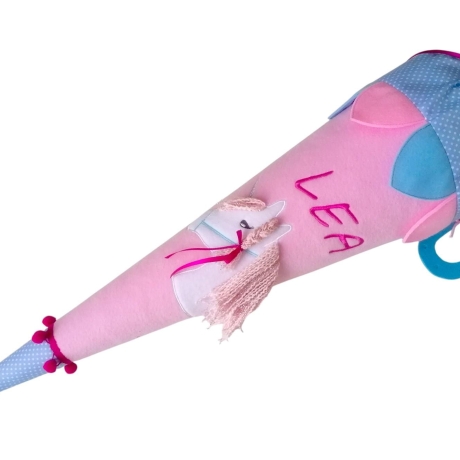 Schultüte Glitzer Einhorn mit Kissen und Name bestickt