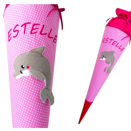 Schultüte Delfin mit Kissen und Name bestickt