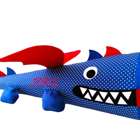 Schultüte Drache aus Stoff mit Kissen und Name bestickt