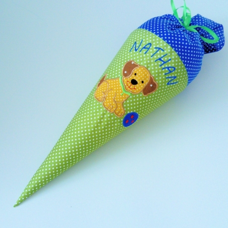 Hund Kindergarten- Geschwistertüte mit Kissen und Name bestickt