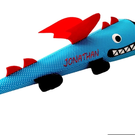 Schultüte Drache aus Stoff mit Kissen und Name bestickt