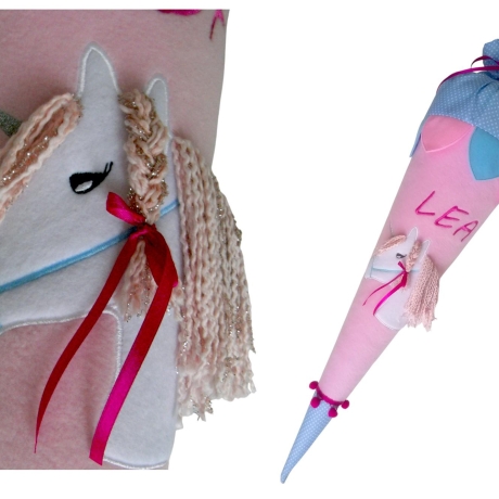 Schultüte Glitzer Einhorn mit Kissen und Name bestickt