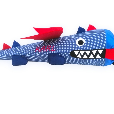 Schultüte und Geschwistertüte Drache mit Kissen und Name bestickt