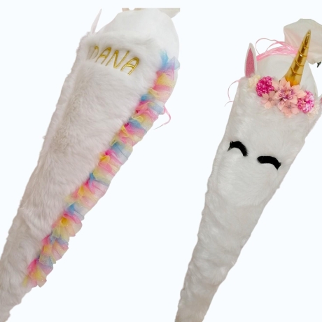 Schultüte Glitzer Einhorn mit Kissen und Name bestickt
