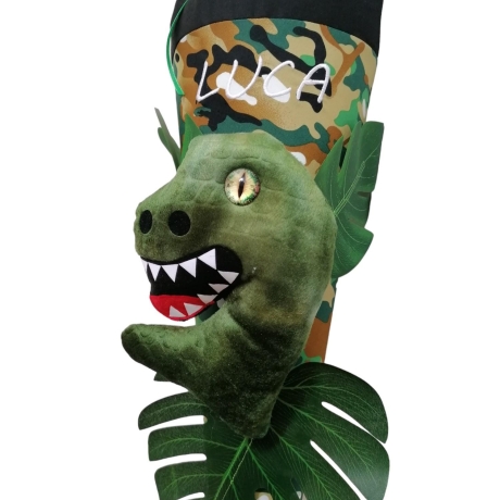 Schultüte Dino aus Stoff mit Kissen und Name bestickt