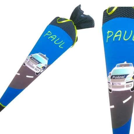 Schultüte Polizeiauto mit Kissen und Name individuell gestickt