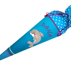 Schultüte Delfin mit Kissen und Name bestickt