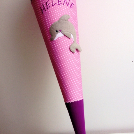 Schultüte Delfin mit Kissen und Name bestickt