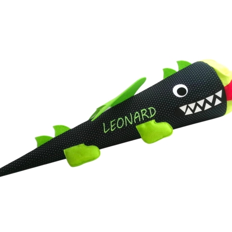 Schultüte Drache aus Stoff mit Kissen und Name individuell 