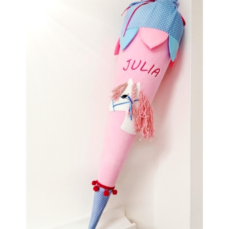 Schultüte Glitzer Einhorn mit Kissen und Name bestickt