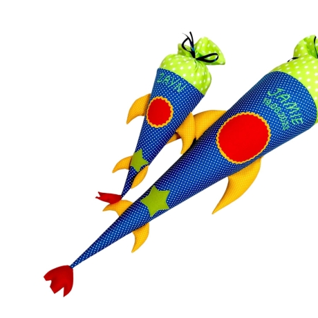 Schultüte Rakete mit Kissen und Name bestickt