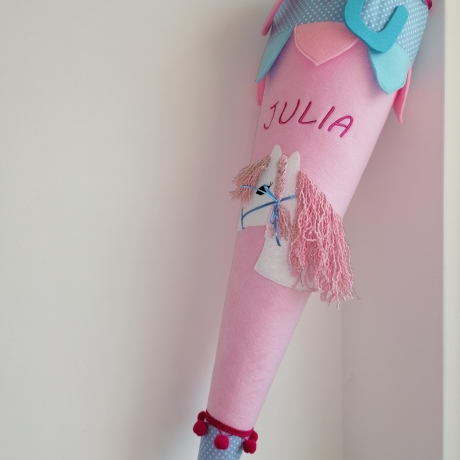 Schultüte Glitzer Einhorn mit Kissen und Name bestickt