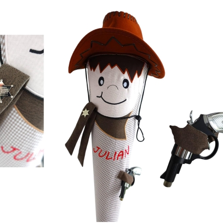 Schultüte Cowboy mit Kissen und Name bestickt