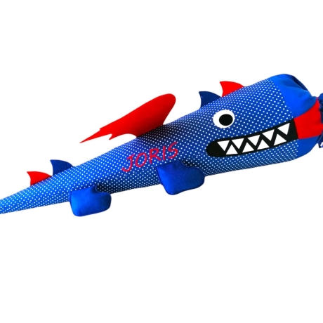 Schultüte Drache aus Stoff mit Kissen und Name bestickt