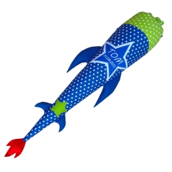 Schultüte Rakete mit Stern und Kissen, Name gestickt