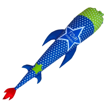 Schultüte Rakete mit Stern und Kissen, Name gestickt