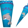Schultüte Delfin mit Kissen und Name bestickt