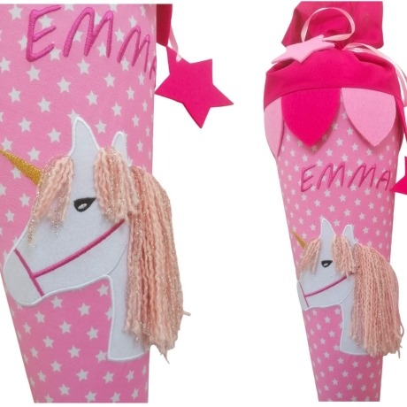 Schultüte Glitzer Einhorn mit Kissen und Name bestickt