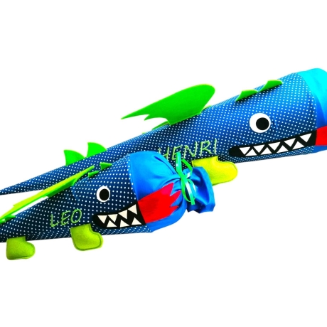 Schultüte Drache Stoff mit Kissen und Name individuell bestickt