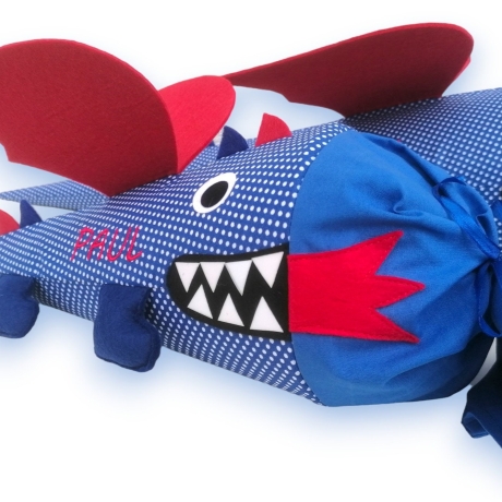 Schultüte und Geschwistertüte Drache mit Kissen und Name bestickt