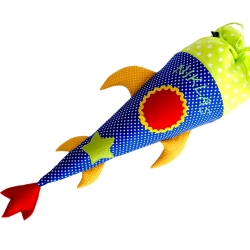 Rakete Geschwistertüte Kindergartentüte mit Kissen, Name gestickt