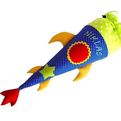 Rakete Geschwistertüte Kindergartentüte mit Kissen, Name gestickt