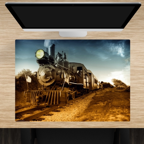 Schreibtischunterlage – Lokomotive schwarz – 70 x 50 cm – Schreibunterlage für Kinder aus erstklassigem Premium Vinyl – Made in Germany