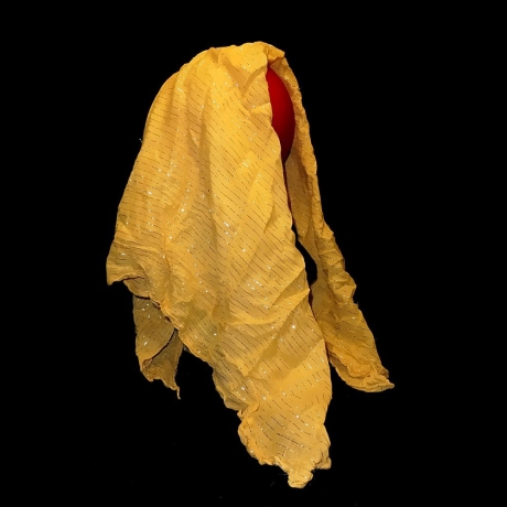 Kopftuch Halstuch Schal Schultertuch - gelb mit Silberfäden durchwirkt