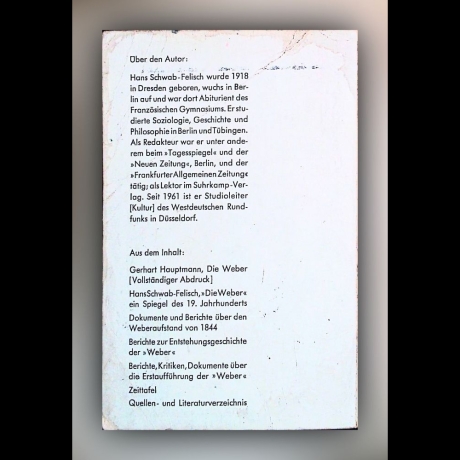 Hans Schwab-Felisch - Hauptmann Die Weber - Dichtung und Wirklichkeit - Buch