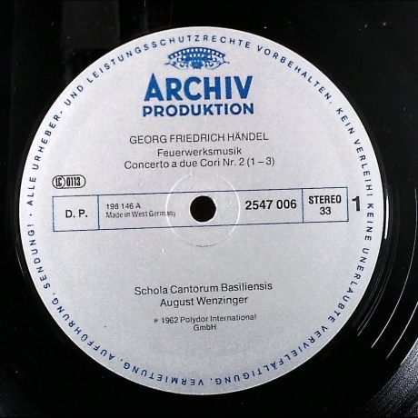 Georg Friderich Händel - Feuerwerksmusik - Cappella Coloniensis / Schola Cantorum Basiliensis / August Wenzinger - Vinyl