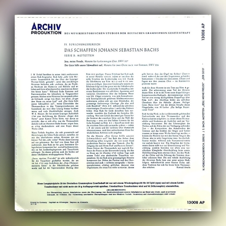 Johann Sebastian Bach - 2 Motetten für Chor - Vinyl