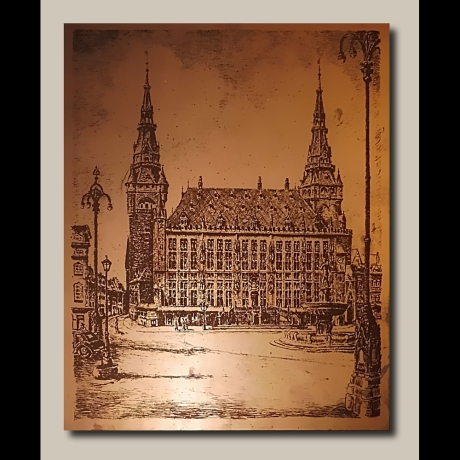 Aachener Rathaus auf kupferkaschierter Pertinaxplatte