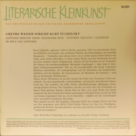 Kurt Tucholsky - Grethe Weiser spricht Kurt Tucholsky - Vinyl
