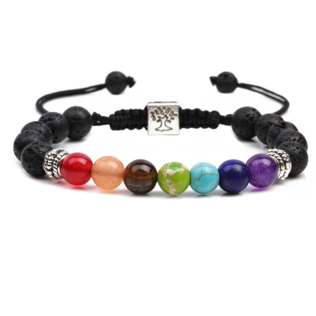 Damen Perlenarmband Chakra mit Lavasteinen, Größe verstellbar