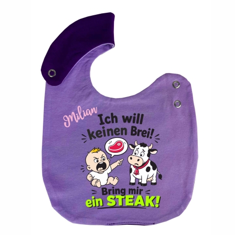 Lätzchen Multicolor ICH WILL EIN STEAK personalisiert mit NAMEN 
