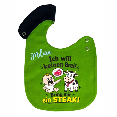 Lätzchen Multicolor ICH WILL EIN STEAK personalisiert mit NAMEN 