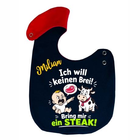 Lätzchen Multicolor ICH WILL EIN STEAK personalisiert mit NAMEN 