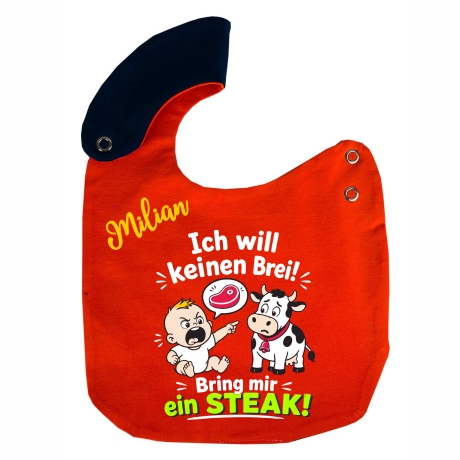 Lätzchen Multicolor ICH WILL EIN STEAK personalisiert mit NAMEN 